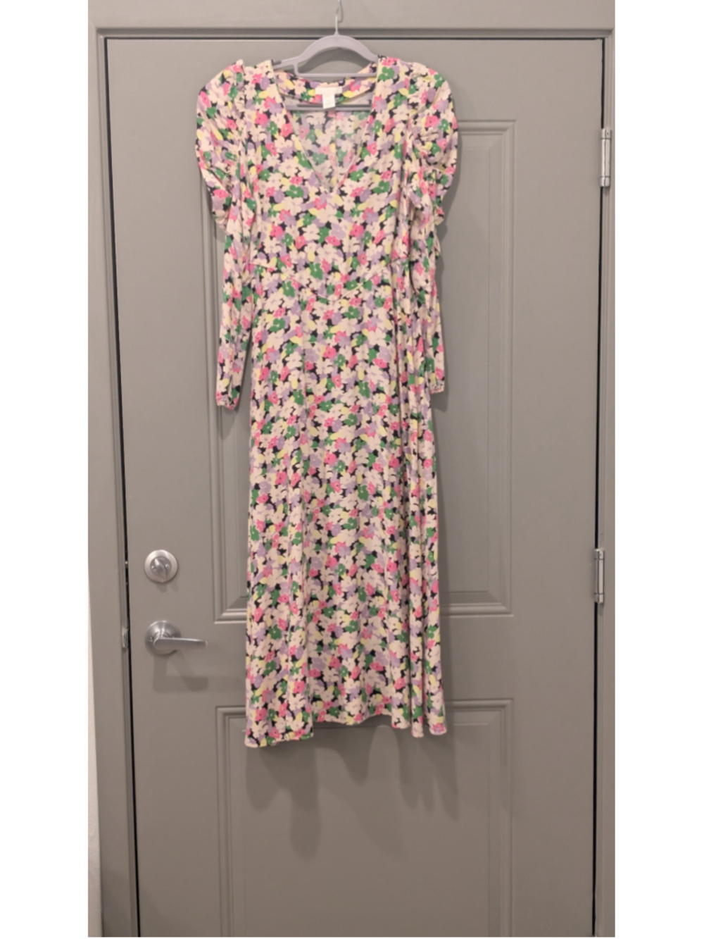 Women's H&M Floral Midi Dress Size S White Pink Green